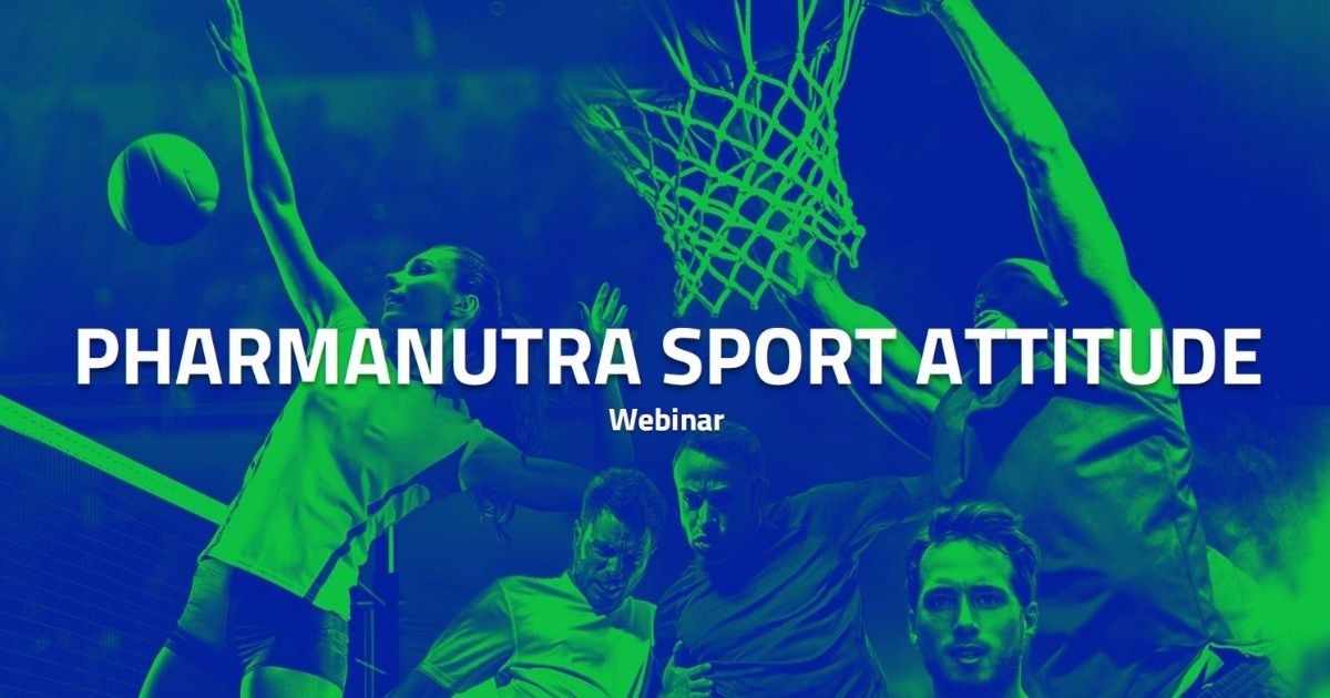 scienza, medicina e sport -locandina webinar pharmanutra sport attitude - grafica con pallavolista, giocatore di basket, calciatori e runner