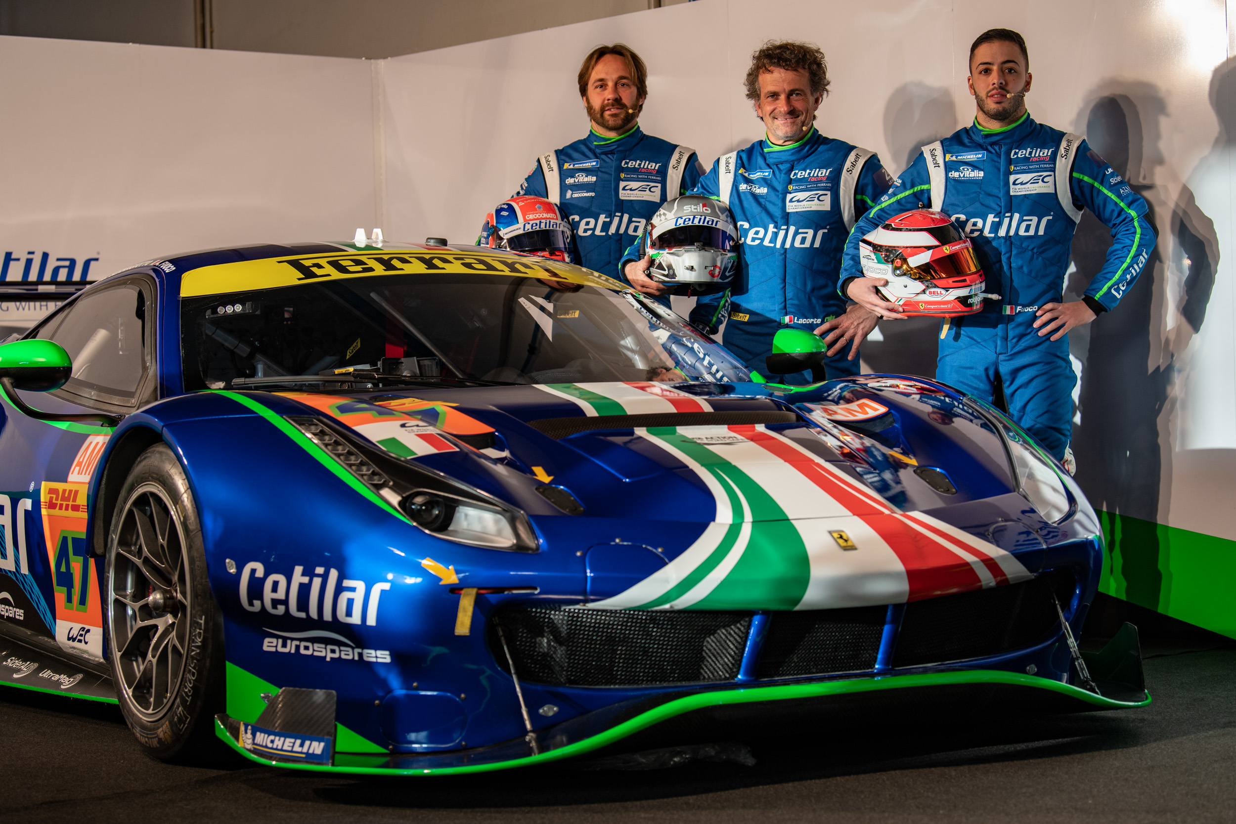 nuova ferrari 488 GTE cetilar racing - auto con piloti Antonio Fuoco, Roberto Lacorte e Giorgio Sernagiotto - foto Fabio Taccola